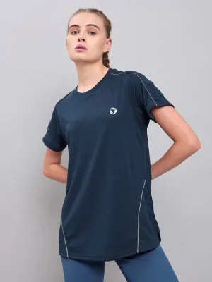 Women Self Design Slim Fit Crew Neck T-shirt with TECHNO COOL  Layering Options Essential Clothing
