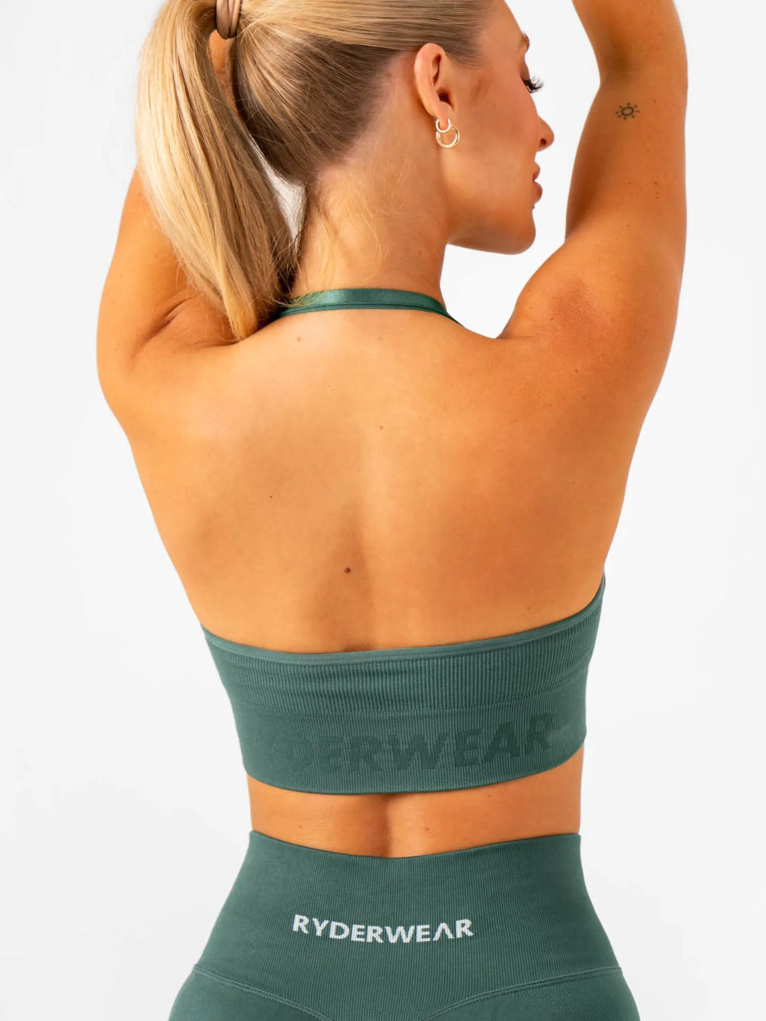 Performance seams Lift Rib Seamless Halter Sports Bra - Petrol