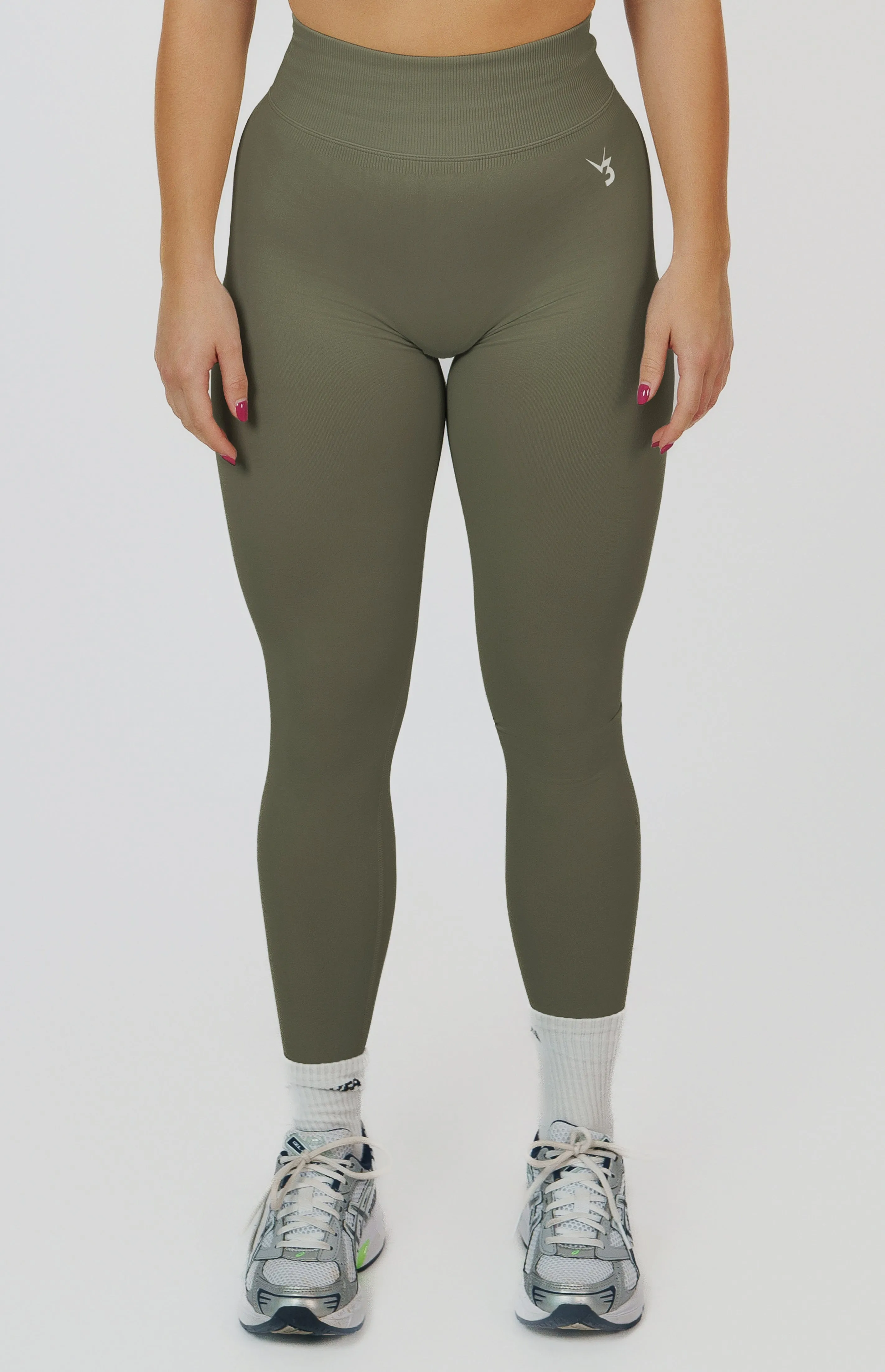 Tight Shape Fade Resistant Outdoor Running Form Seamless Scrunch Leggings - Olive Green