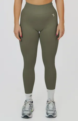 Tight Shape Fade Resistant Outdoor Running Form Seamless Scrunch Leggings - Olive Green