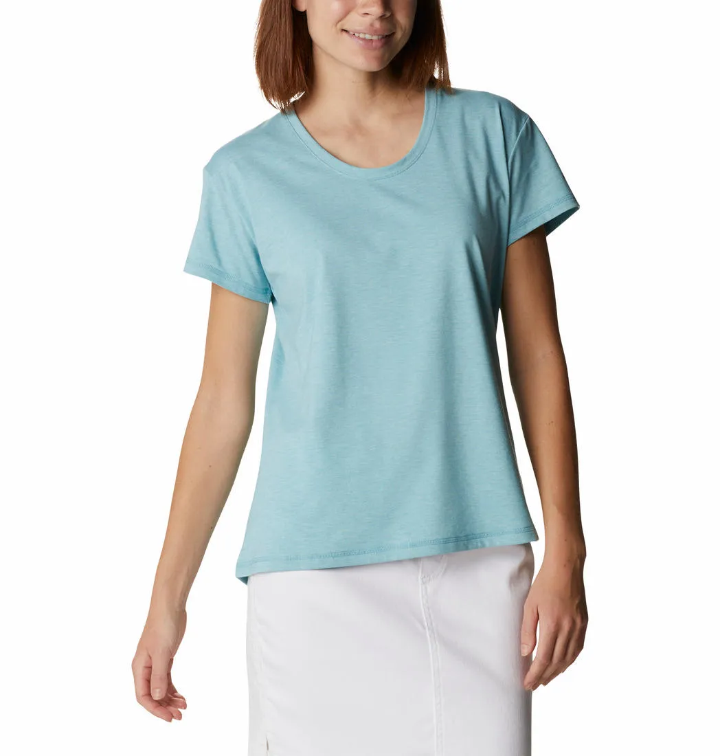 Curved Hemline Columbia Women Blue Sun Trek SS Tee (Sun Protection)