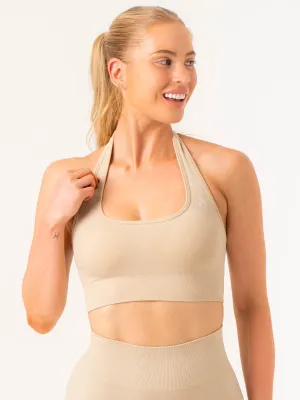 Extra Padding Option Adjustable Structure Contour Halter Bra - Stone Marl