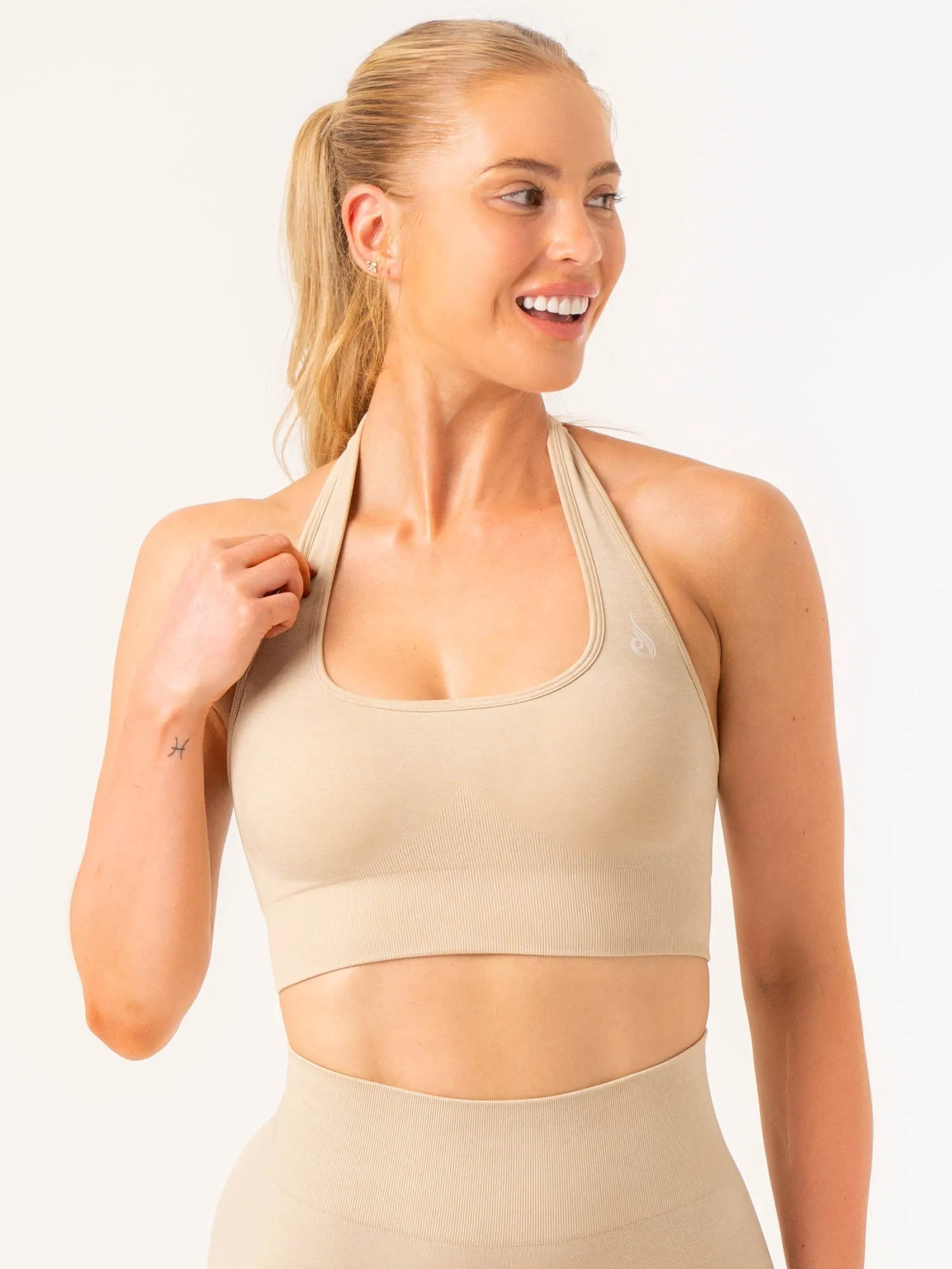 Extra Padding Option Adjustable Structure Contour Halter Bra - Stone Marl