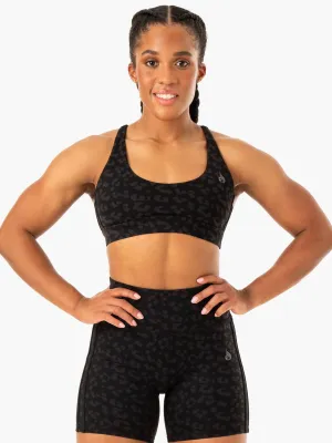 Evolution Sports Bra - Black Leopard Adjustable band