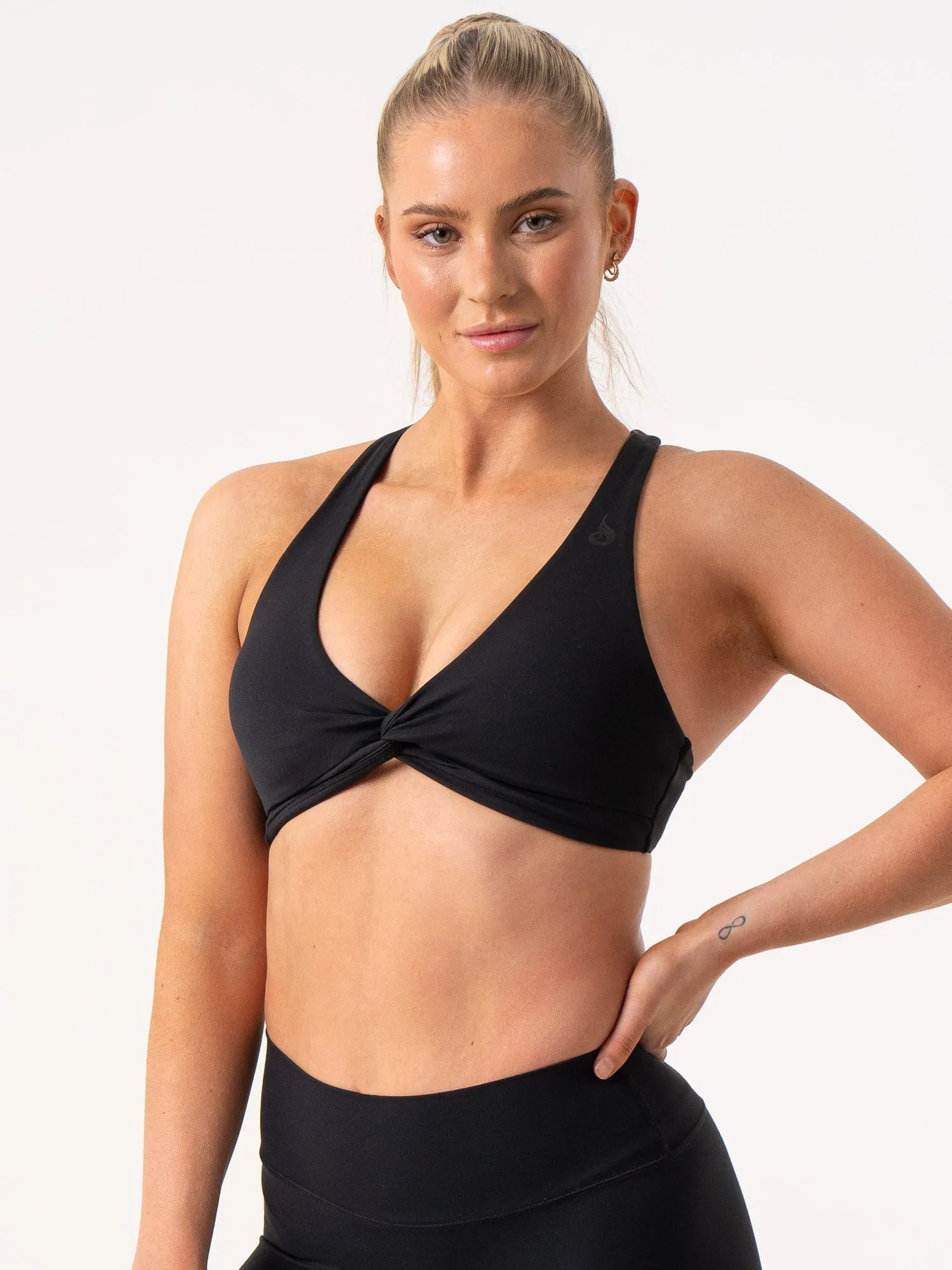 Layered Reinforcement Stretchable Fabric NKD Knot Sports Bra - Black