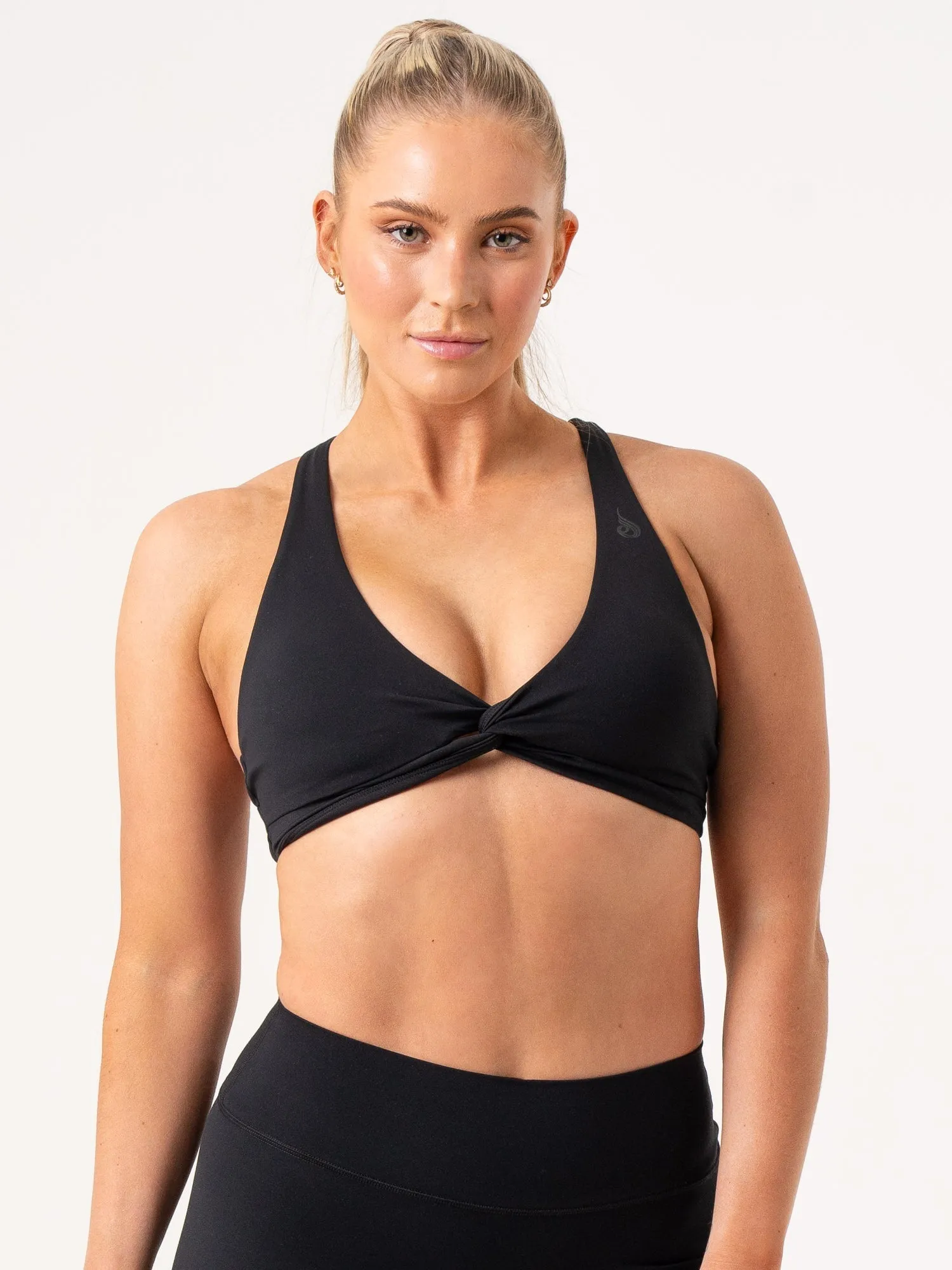 NKD Knot Sports Bra - Black Non-Restrictive Band Shock-absorbing