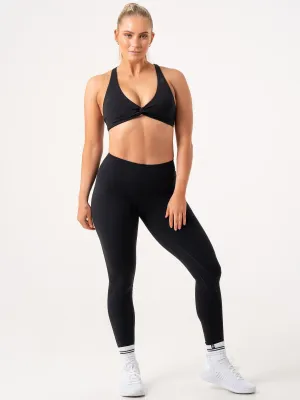 NKD Knot Sports Bra - Black Mock neck seams Short fit