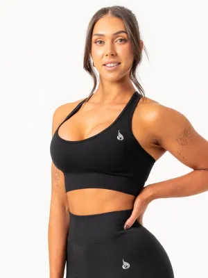 White activewear Cross Back Seamless Bra - Black