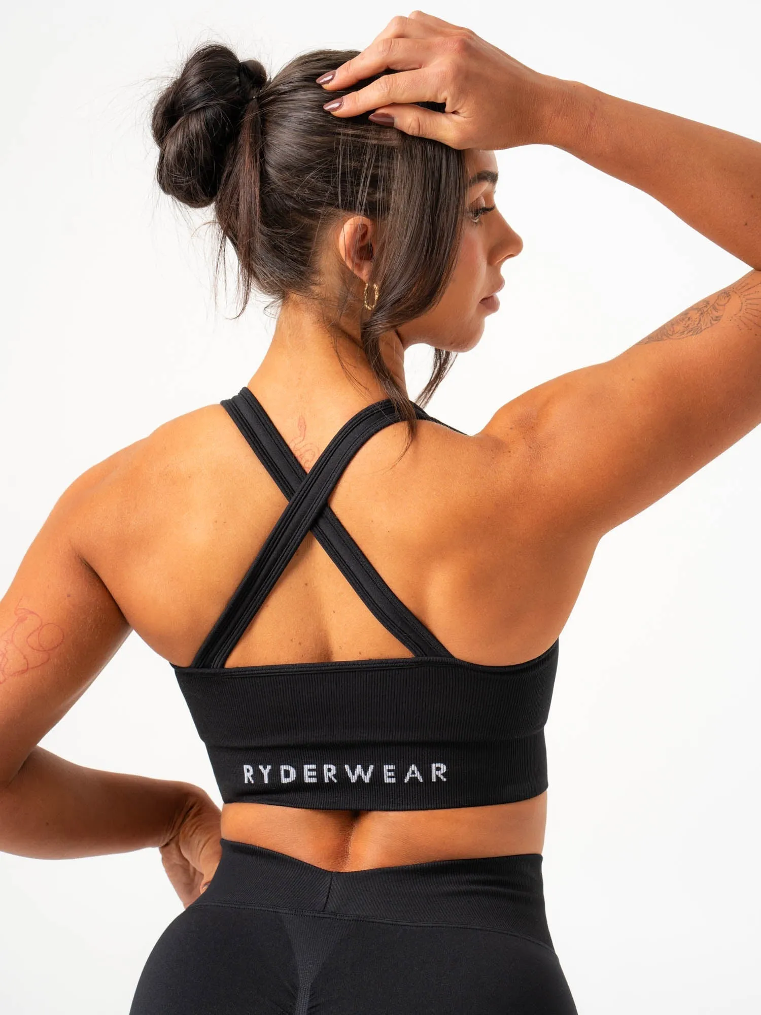 Breathable Cotton Cross Back Seamless Bra - Black
