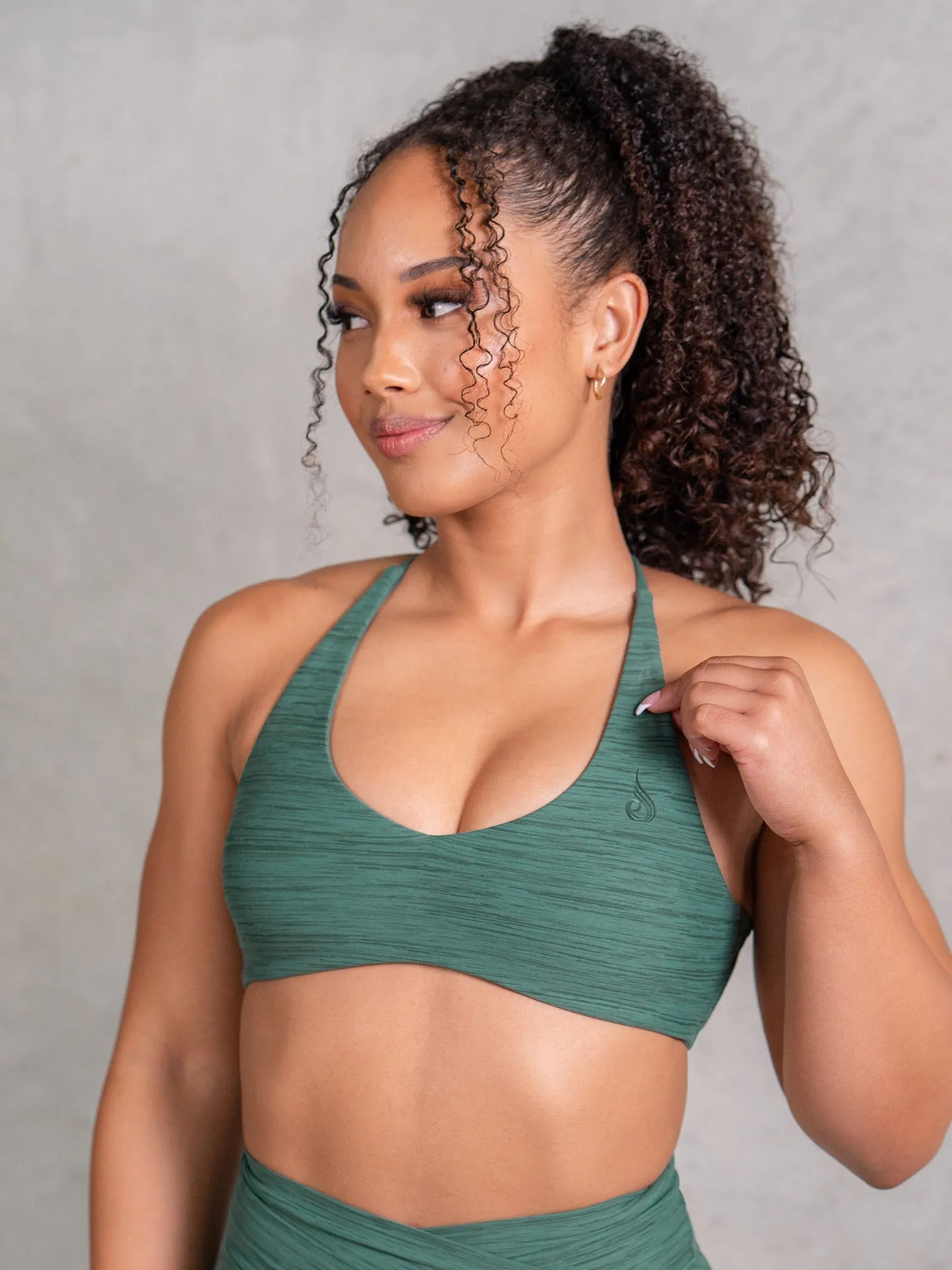 Breathable mesh panel Soft Microfiber Icon Sports Crop - Fern Marl