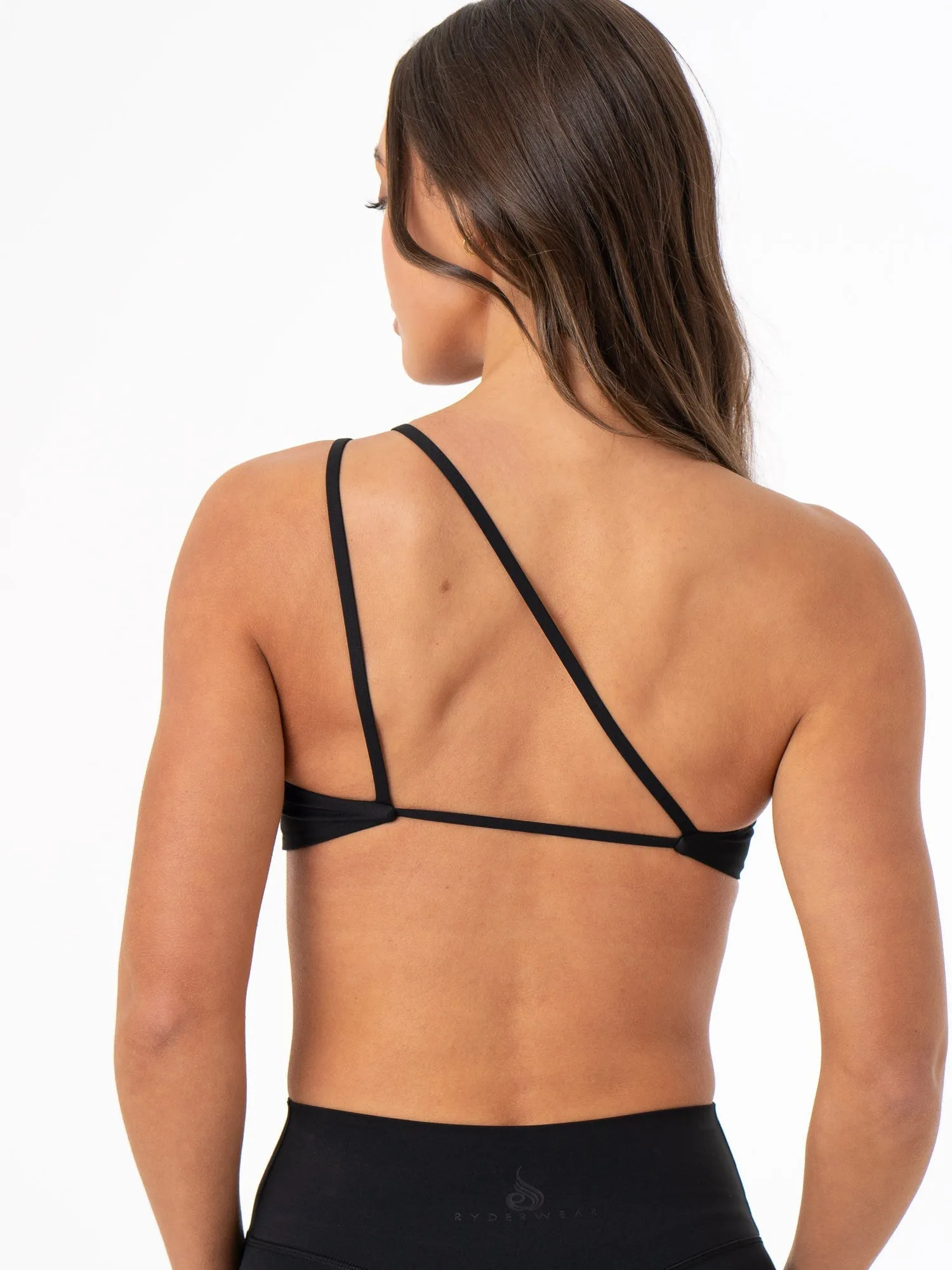 NKD One Shoulder Sports Bra - Black Soft Jersey Hook-and-eye closure seams