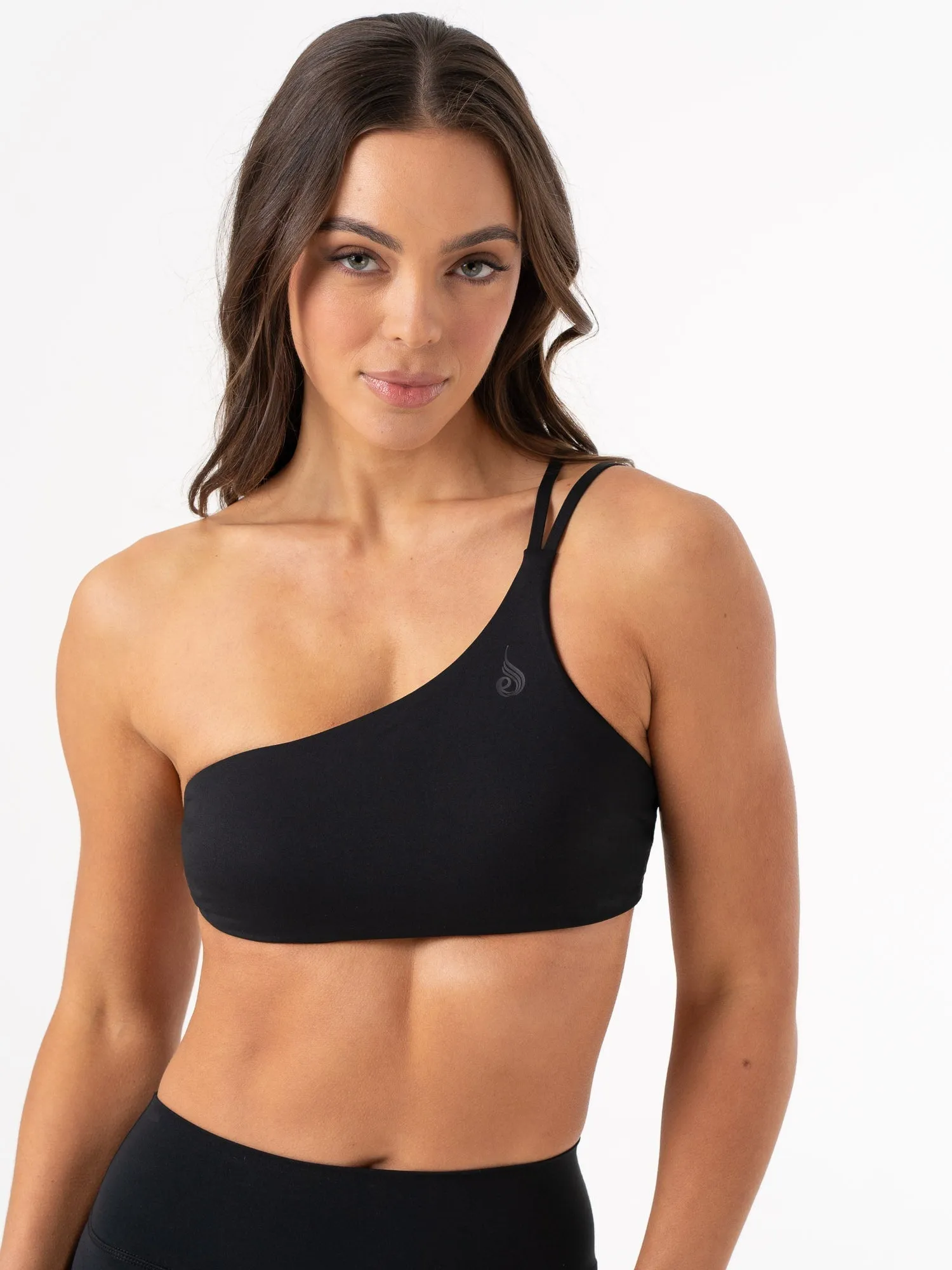NKD One Shoulder Sports Bra - Black Mock neck