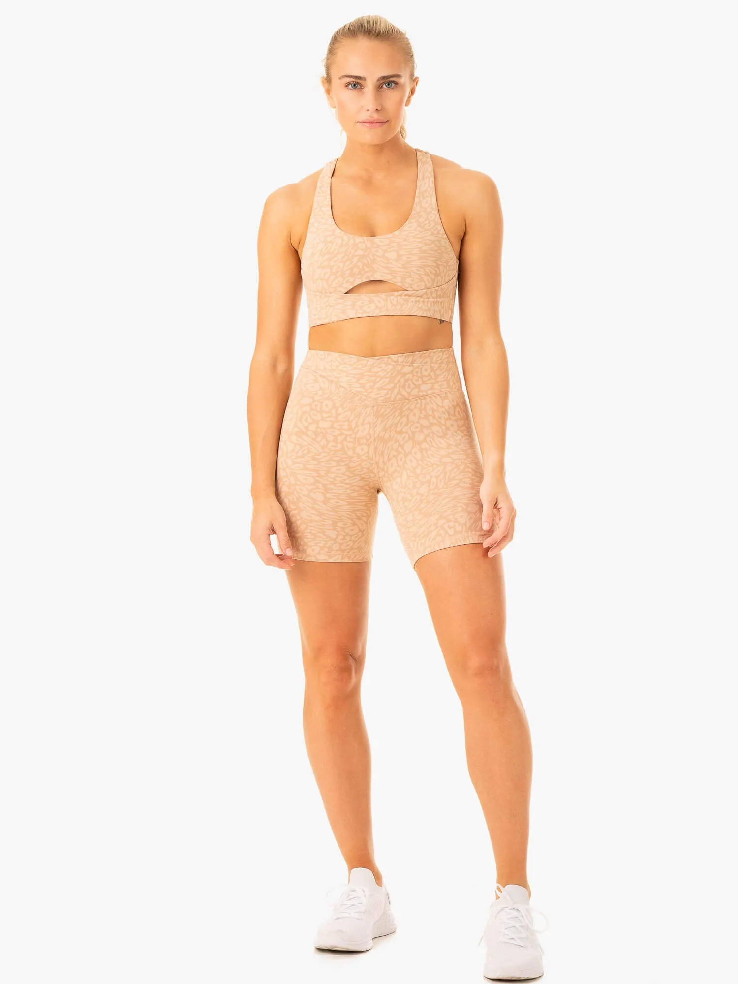 Rotation Sports Bra - Sandstone Leopard Anatomical Contour Versatile Fabric