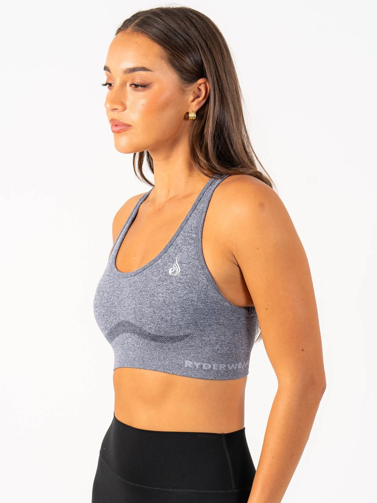 Soft Cotton Staples Seamless Racer Back Sports Bra - Navy Marl