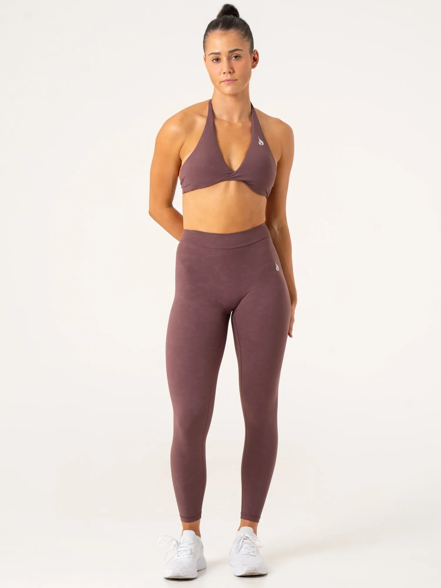 Multicolor NKD Stonewash Halter Sports Bra - Chocolate Stonewash