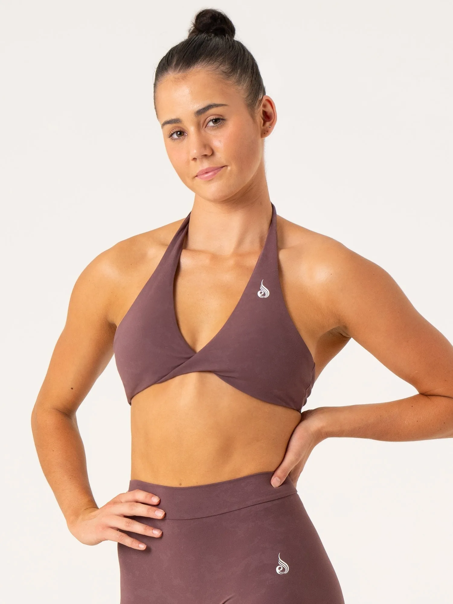 NKD Stonewash Halter Sports Bra - Chocolate Stonewash Turtleneck seams Blend