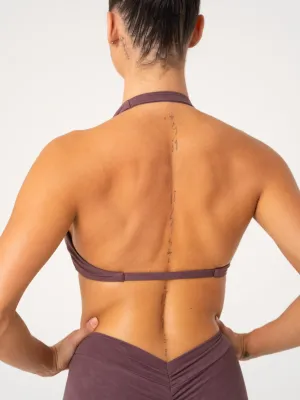 NKD Stonewash Halter Sports Bra - Chocolate Stonewash Collared seams