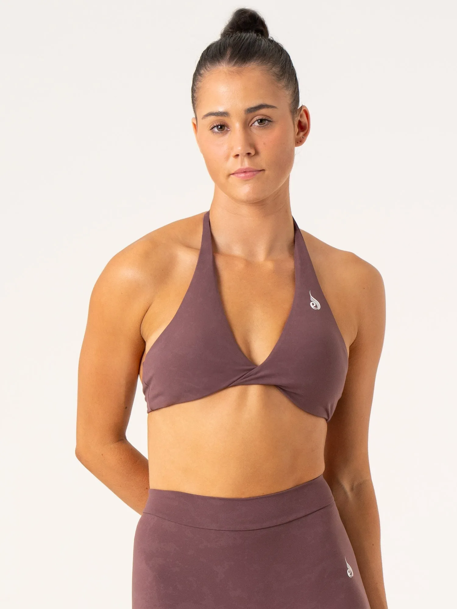 NKD Stonewash Halter Sports Bra - Chocolate Stonewash Coordinate with other items seams All-Day Material