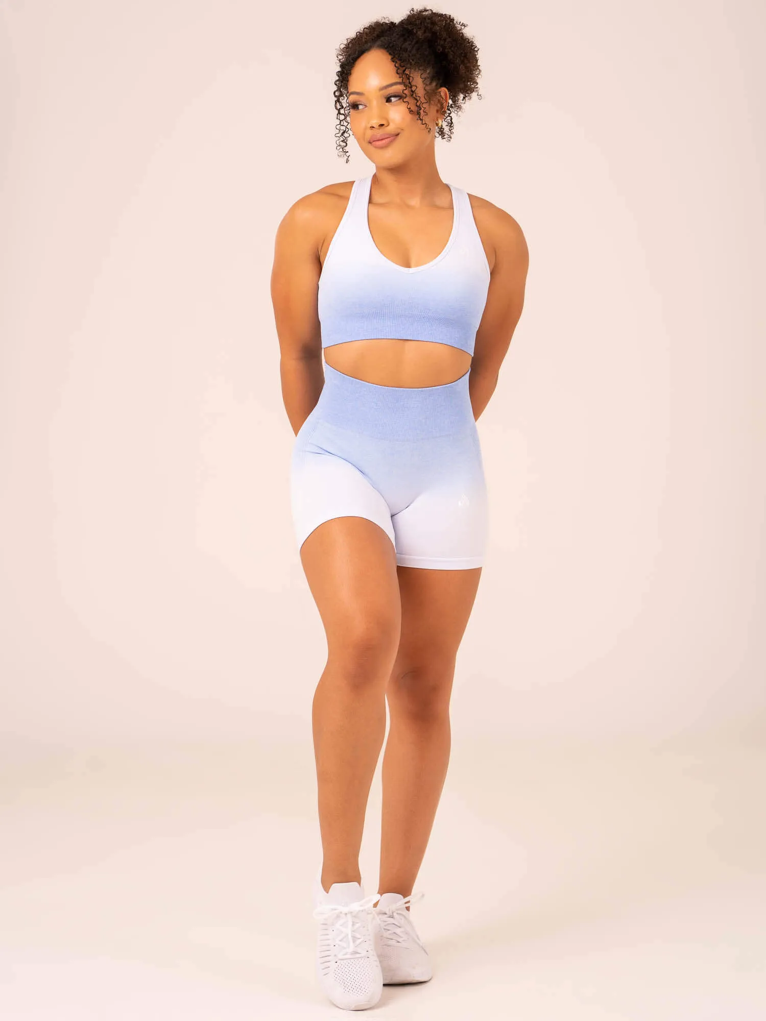 Elastic cuffs Black Ombre Seamless Sports Bra - Cornflower Blue Ombre
