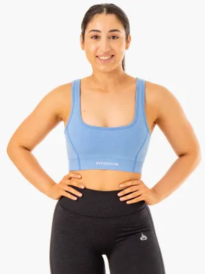 Raw edges Crossback Enhance Seamless Sports Bra - Blue