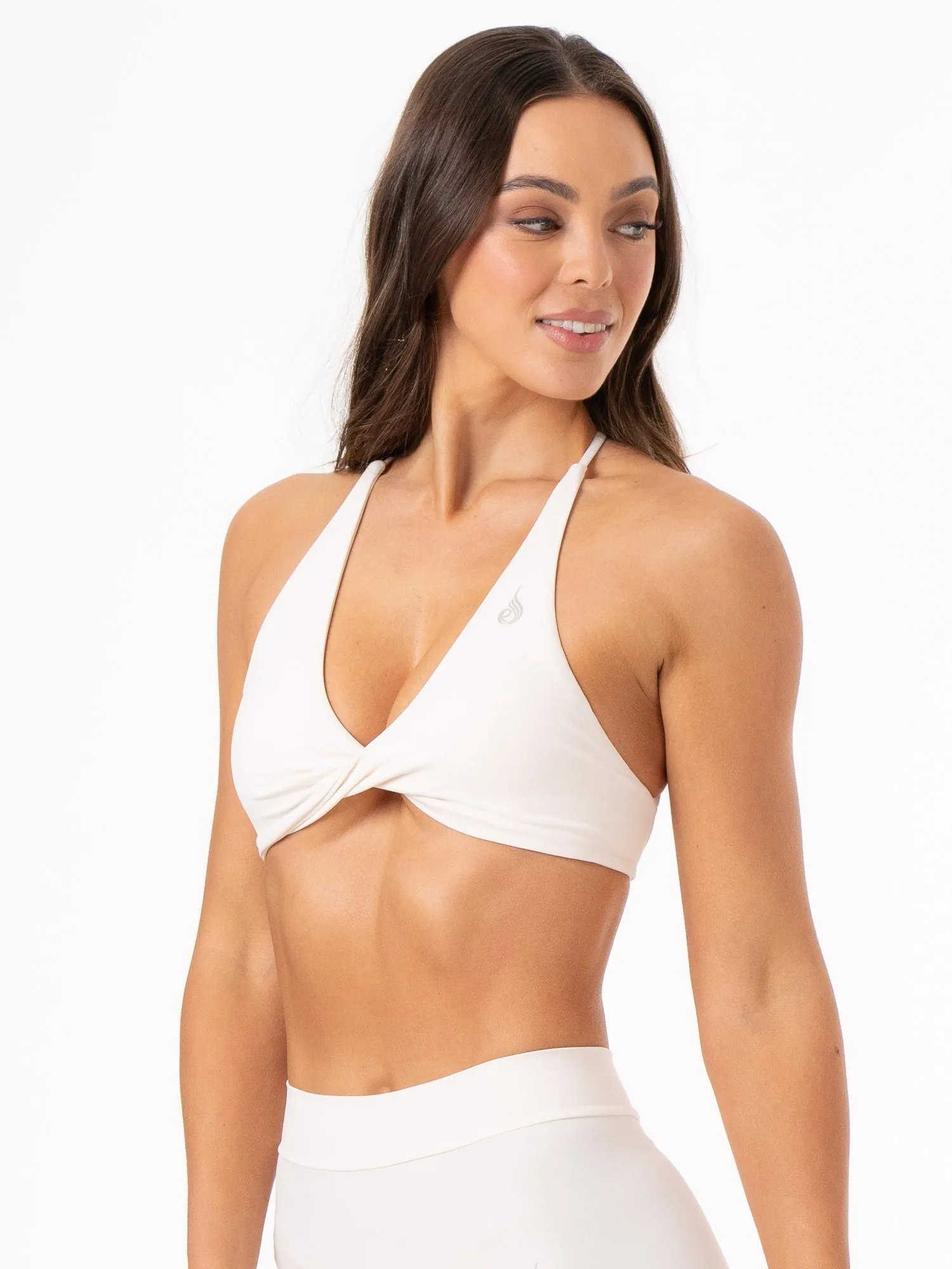 NKD Twist Sports Bra - Ivory Halter neck seams