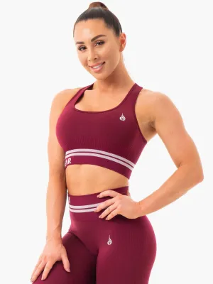 Freestyle Seamless Longline Sports Bra - Burgundy Animal Print Contrast Stitching
