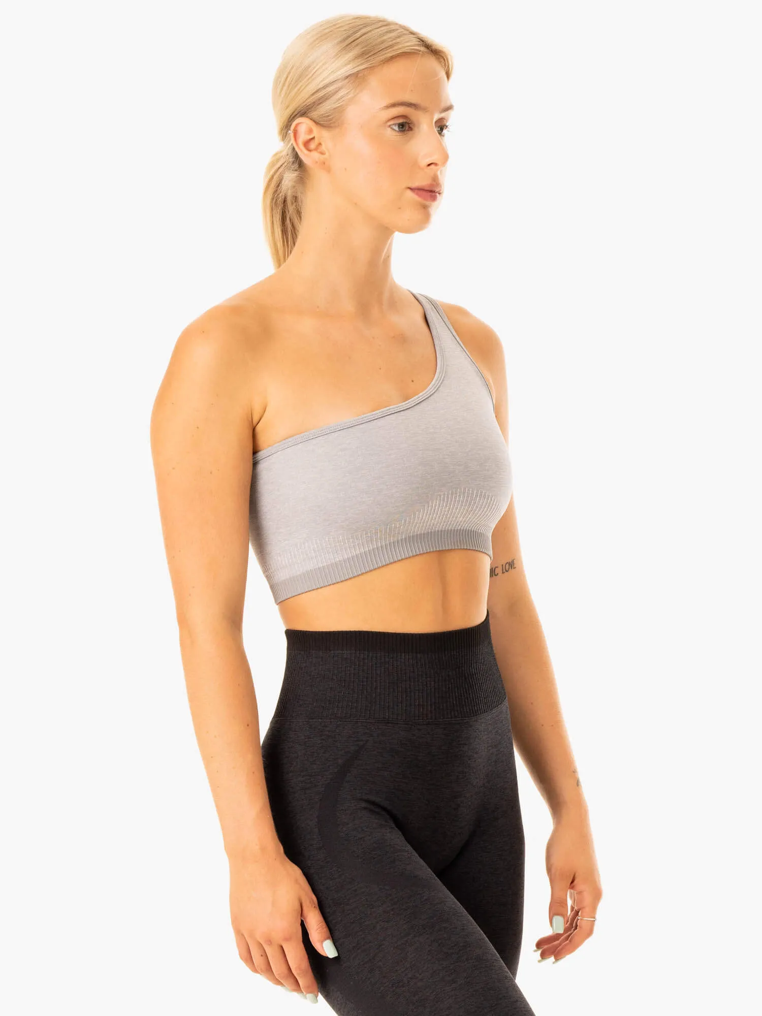 Excel Seamless One Shoulder Sports Bra - Grey Marl Breathable mesh panel
