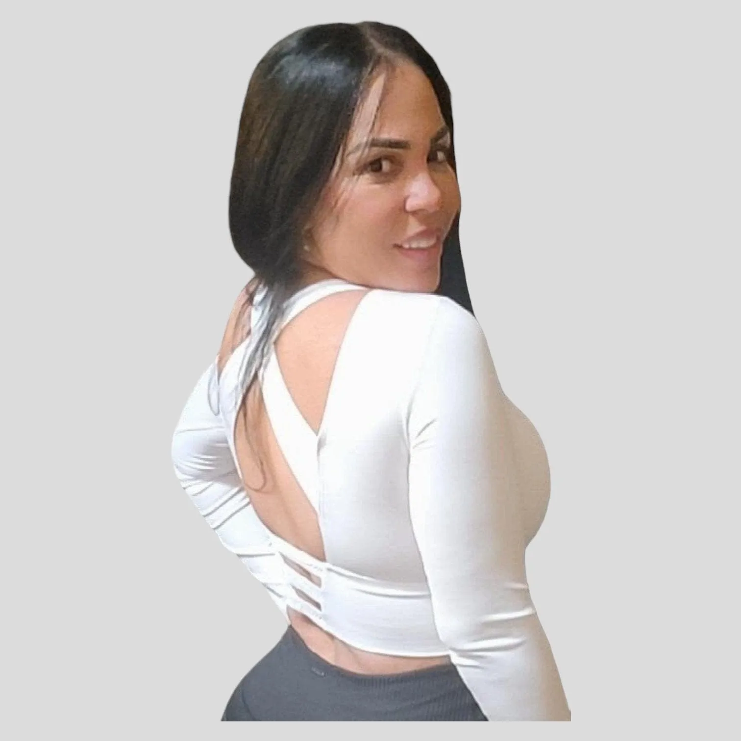 Gatubela long-sleeved sporty t-shirt with cross back Collared Breathable Design