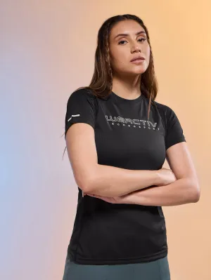 Women Typography Print Regular Fit Round Neck Sports Tee with TECHNOCOOL  spandex blend SoftenedTexturedWeave