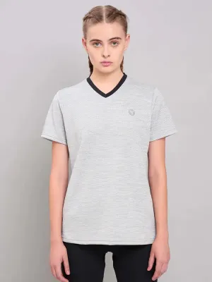 Cozy Comfort Look Women Solid Slim Fit V Neck T-shirt with DOUBLE COOL