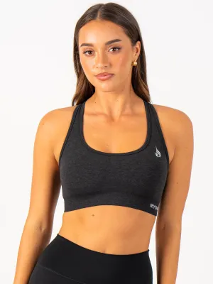Staples Seamless Racer Back Sports Bra - Black Marl Soft Padding Racerback Style