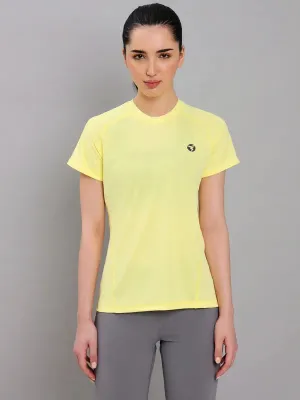 Curved Hem Women Solid Slim Fit Crew Neck T-shirt with TECHNO COOL 