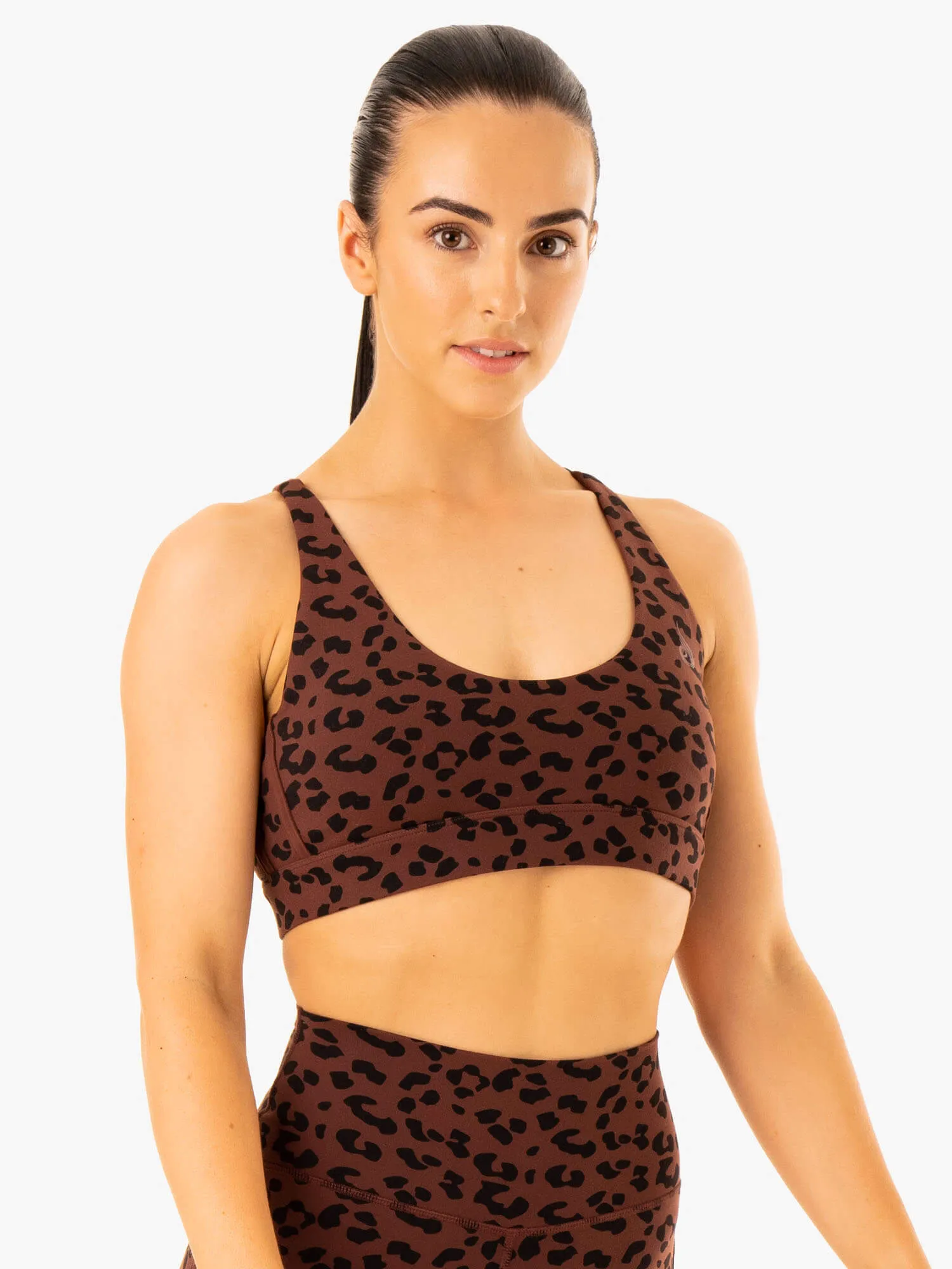 Evolution Sports Bra - Chocolate Leopard Bonded seams
