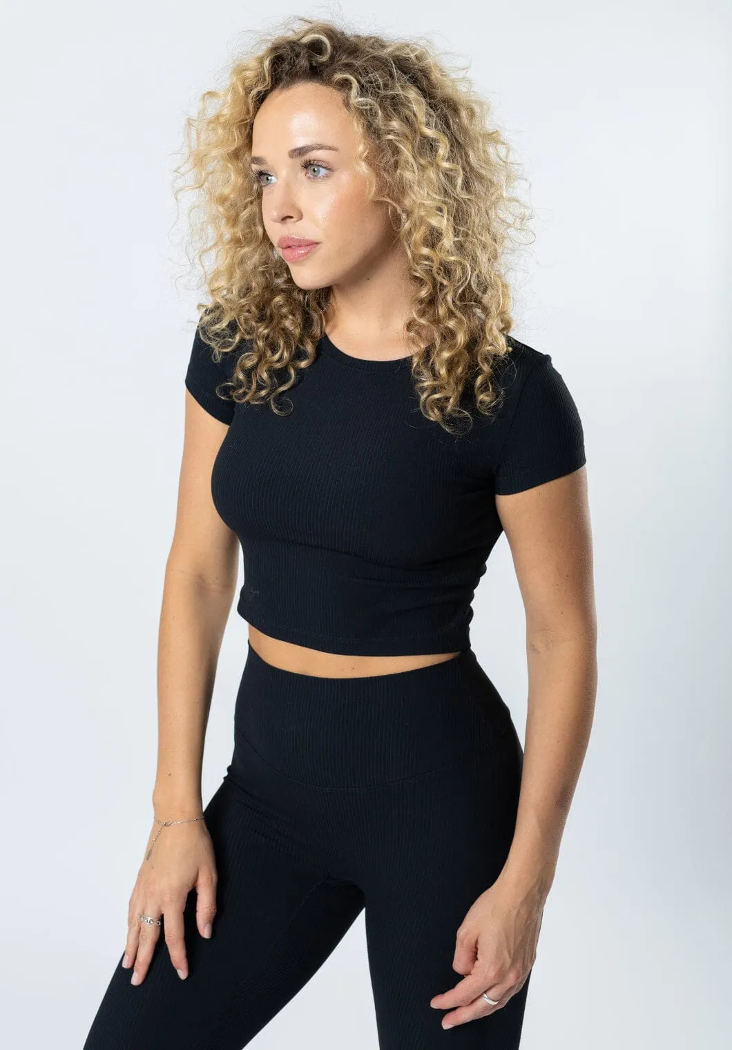 CloudRib Short Sleeve Crop Black Bold Design