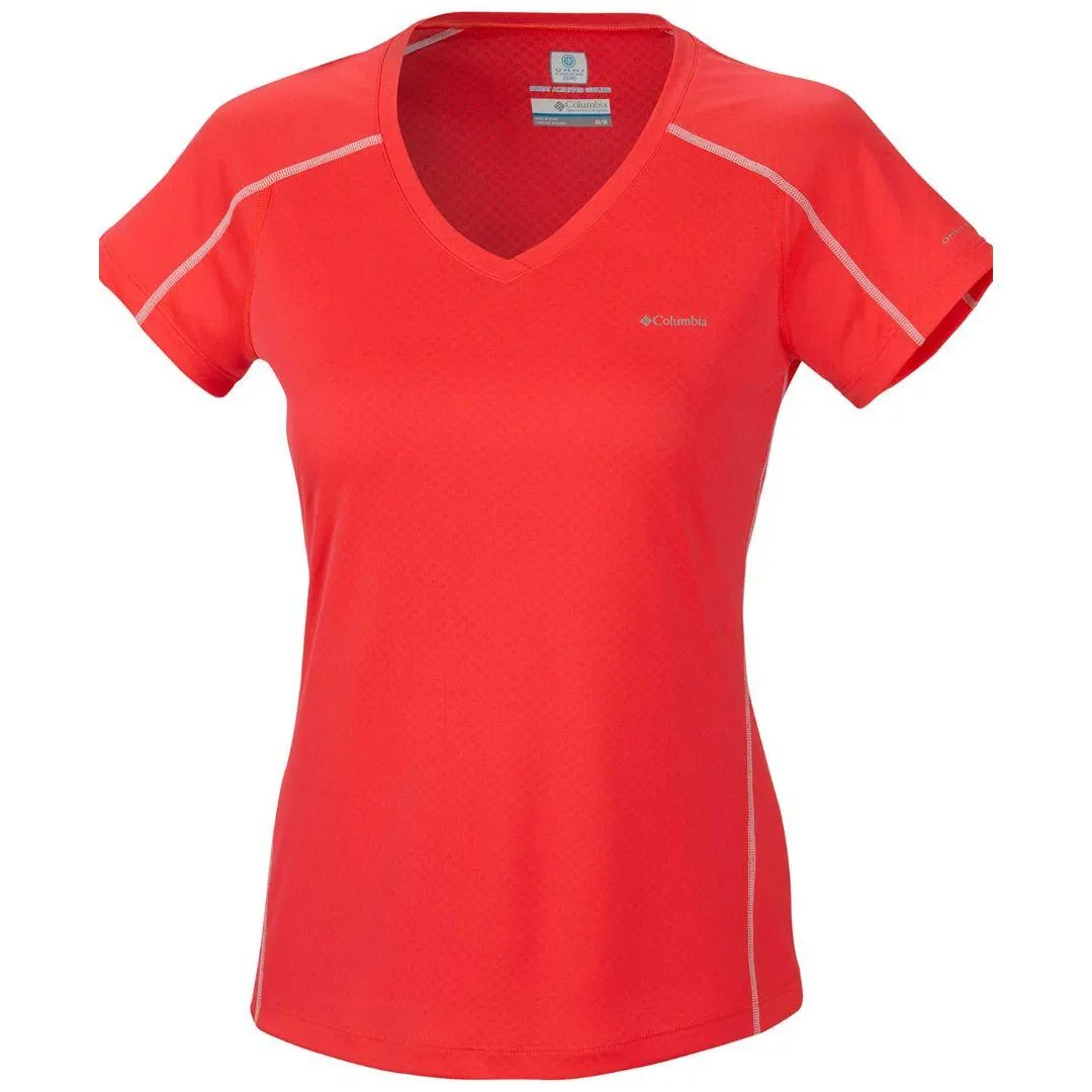 Columbia Women Red Zero Rules Short Sleeve Shirt (Sun Protection) Classic Style Trend