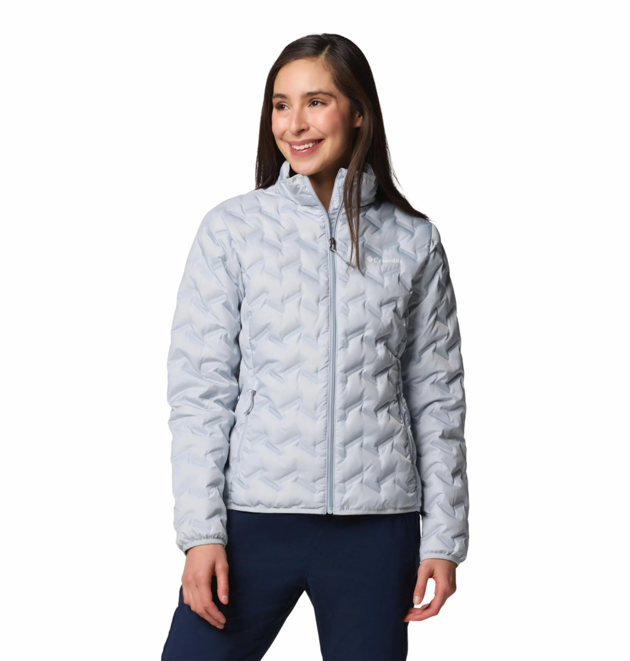 Columbia Women Grey Delta Ridge II Down Jacket Hardware Reflective Detailing
