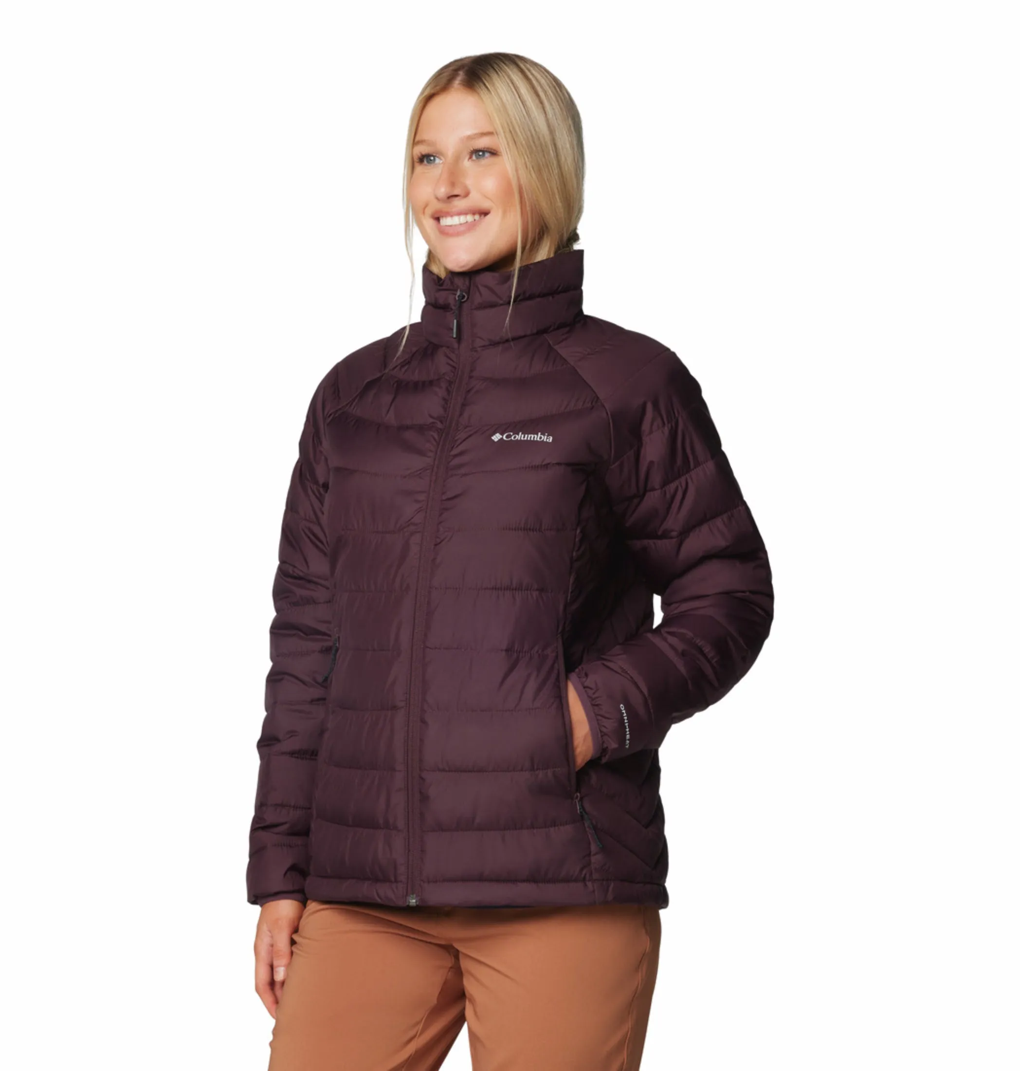 Columbia Women Maroon OmniHeat Reflective Powder Lite II Down Jacket Dual Zipper System Seasonal Wear