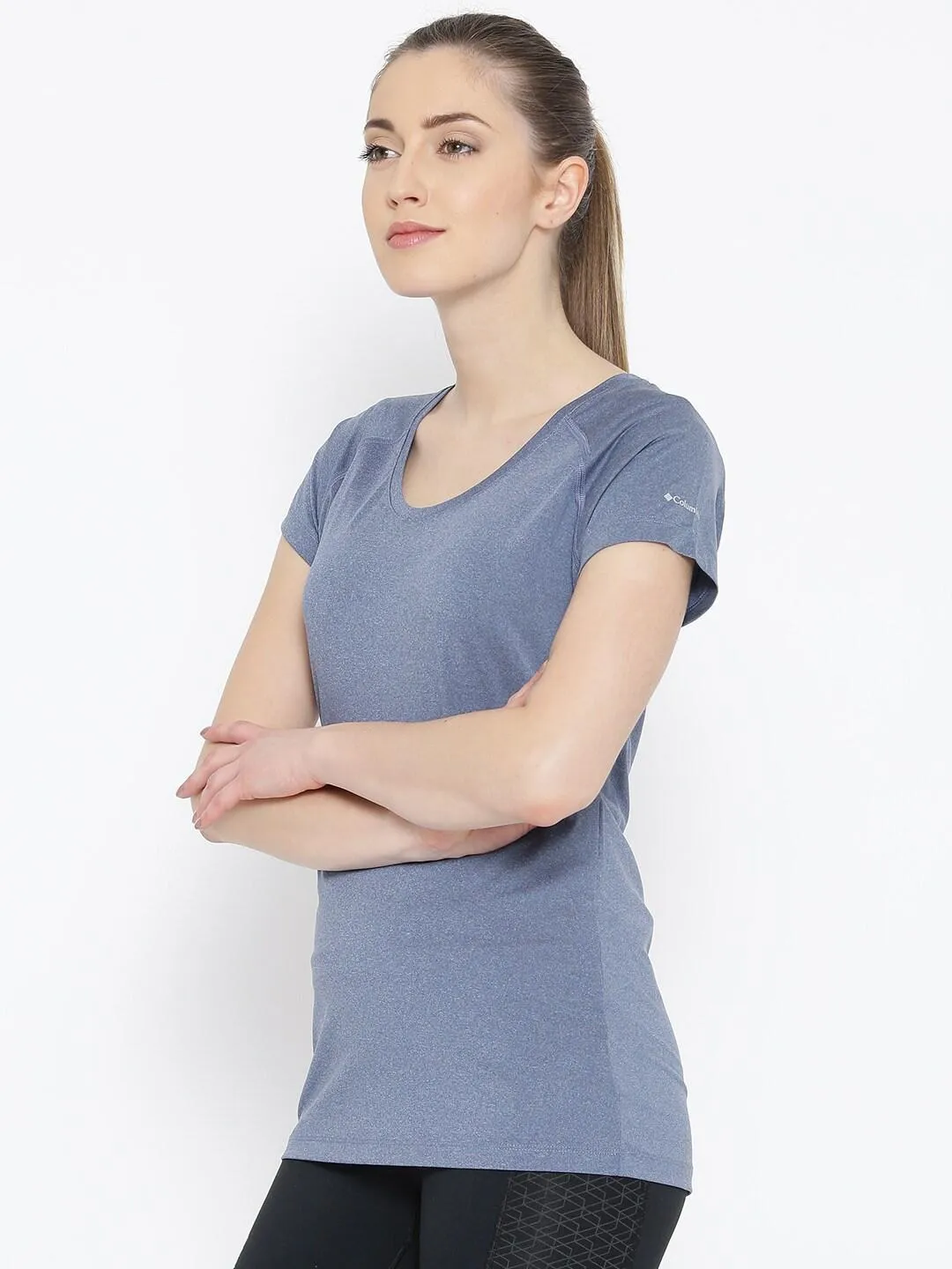 Cozy Apparel Columbia Women Blue Tuk Mountain Womens Short Sleeve Shirt (Sun Protection)