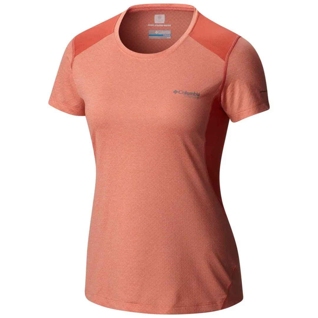 Columbia Women Peach Titan Ice Short Sleeve Shirt Layered Sleeve Construction Urban Fashion