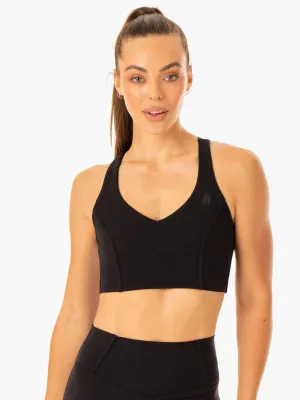 Open-back seams Adjustable Closure Form Sports Bra - Black