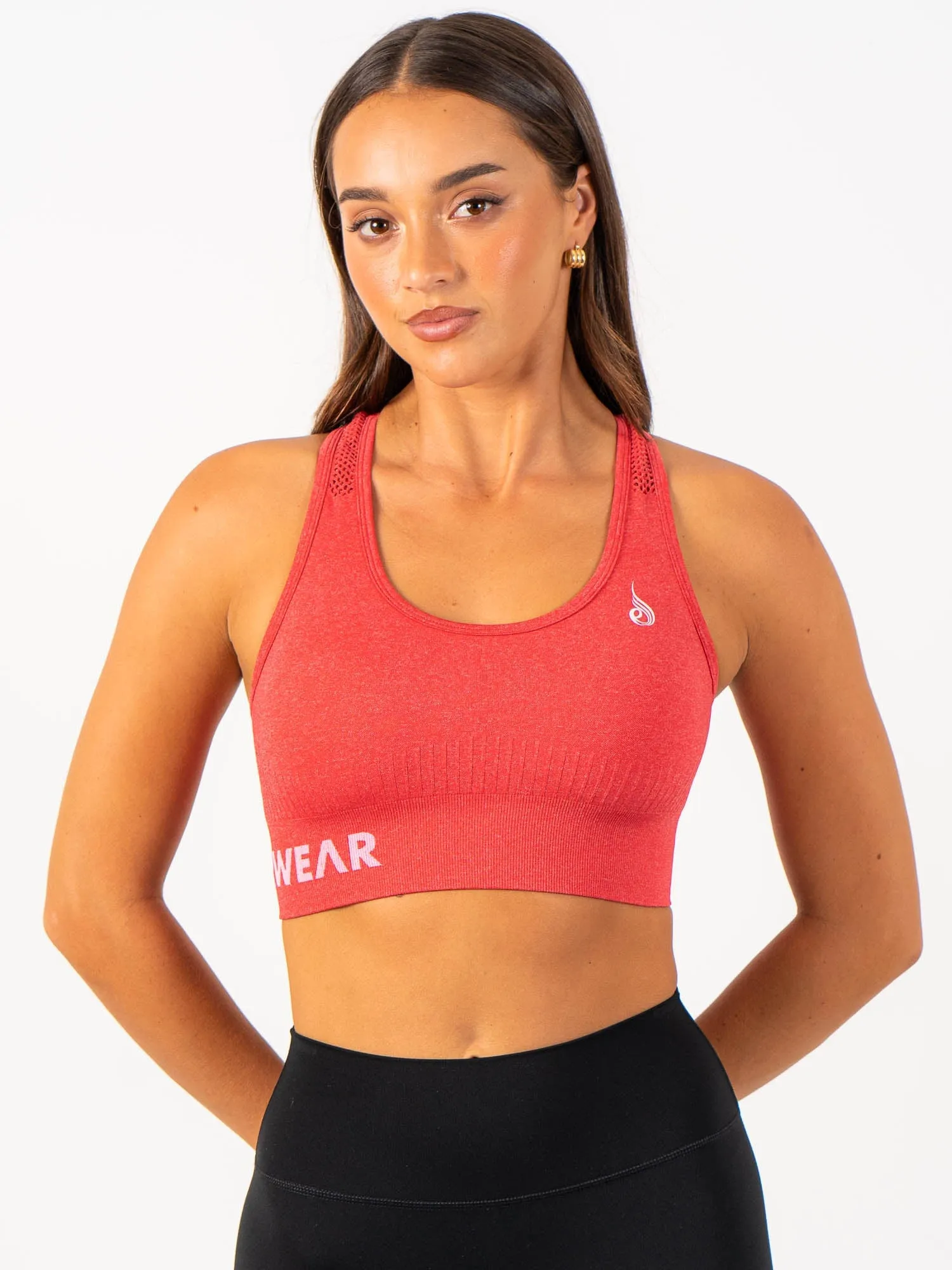 Seamless Staples Sports Bra - Red Marl Cross Back Closure