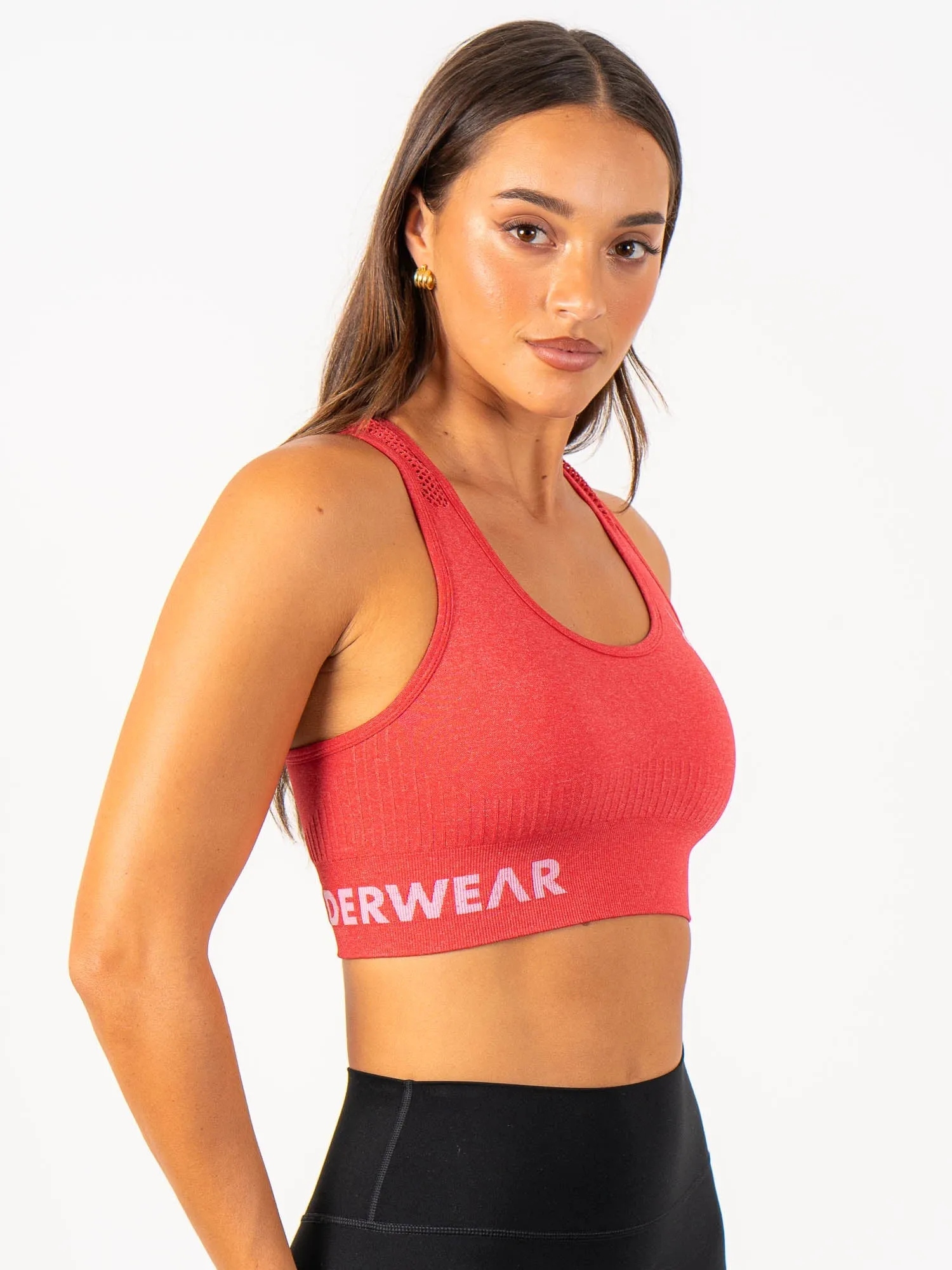 Seamless Staples Sports Bra - Red Marl Nylon Fabric Friction Free Edging