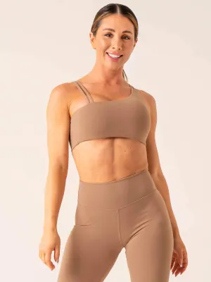 Unstoppable One Shoulder Sports Bra - Mocha Moisture-wicking fabric Cross Strap Support
