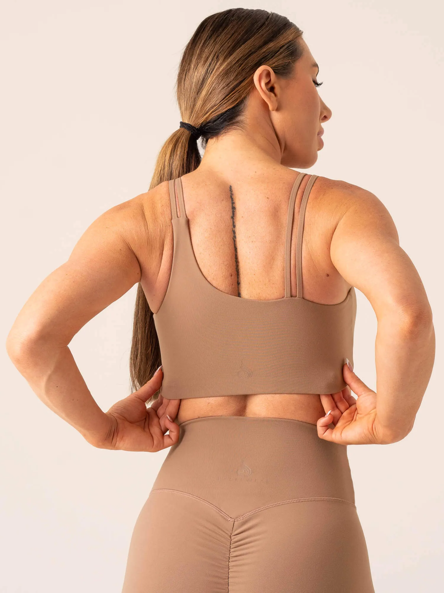 Unstoppable One Shoulder Sports Bra - Mocha Flatlock stitching seams Non-Irritating Edges