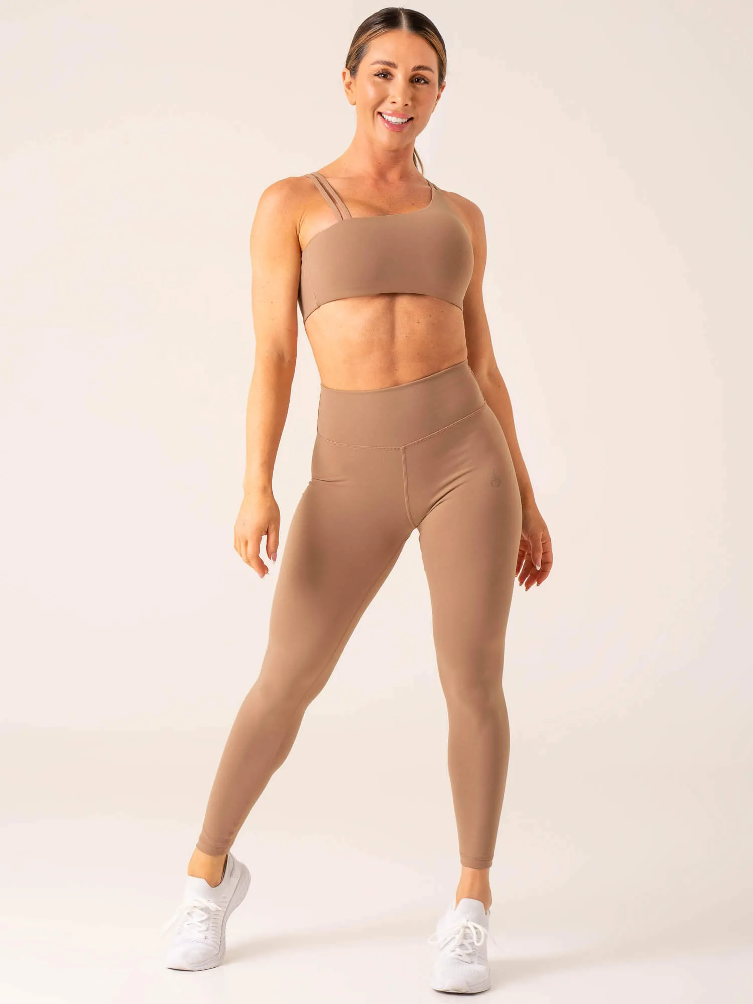 Fashionable Backless seams Unstoppable One Shoulder Sports Bra - Mocha