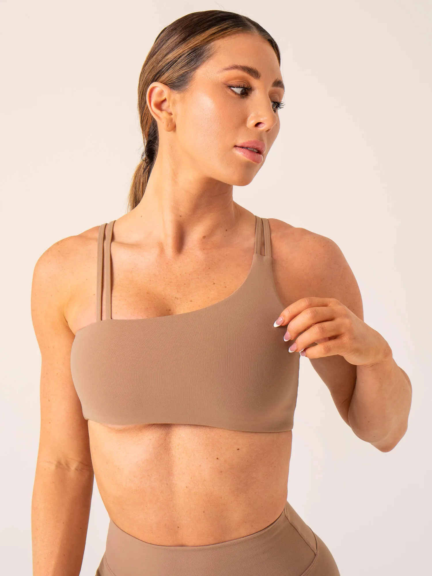 Wide Straps Unstoppable One Shoulder Sports Bra - Mocha