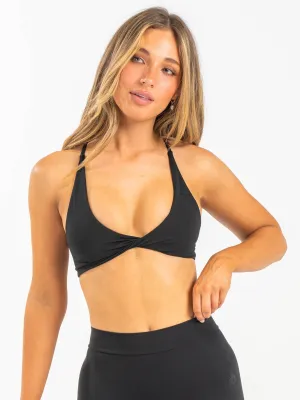 Front Zip Closure NKD Twist Sports Bra - Black
