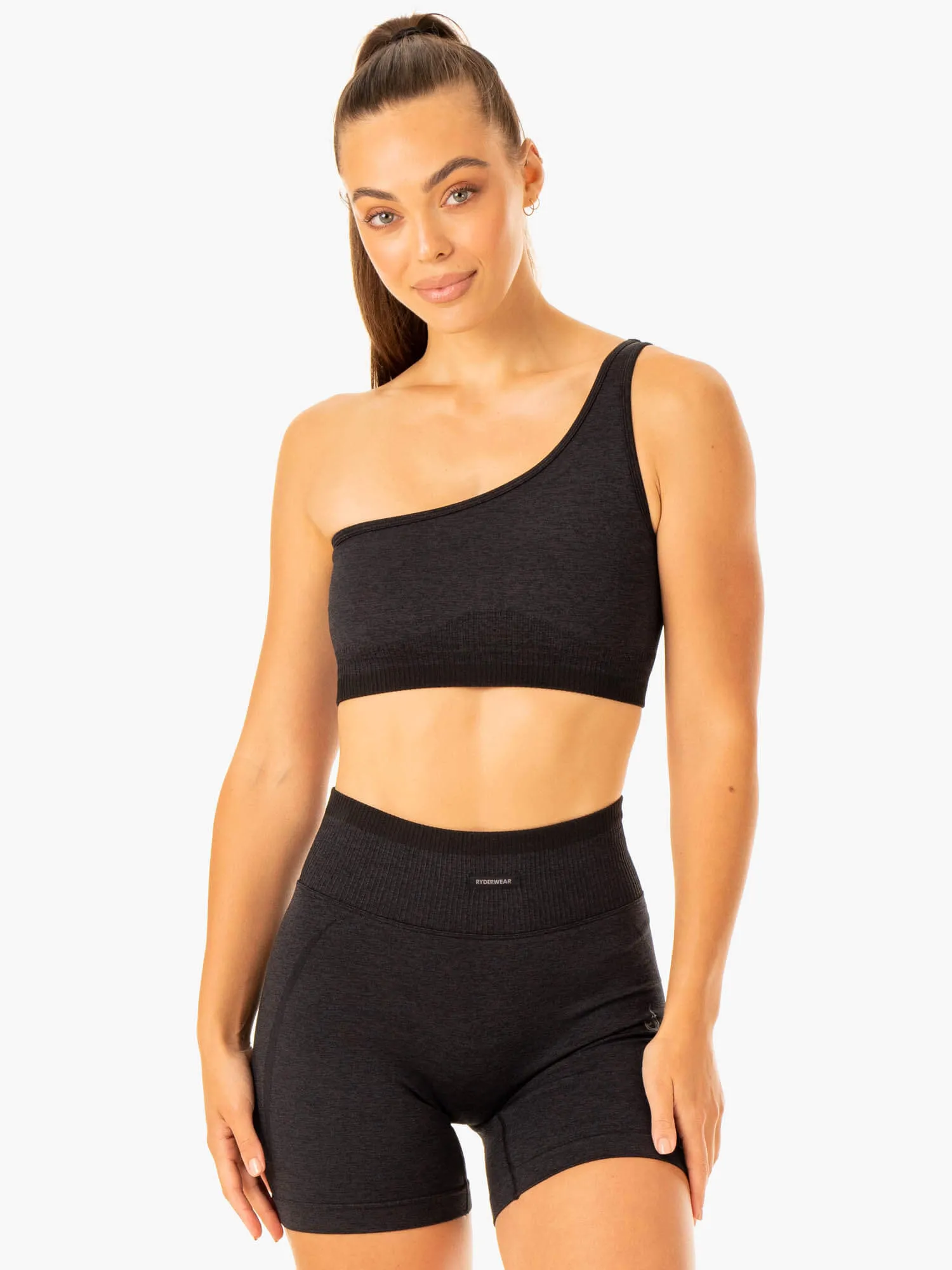 Excel Seamless One Shoulder Sports Bra - Black Marl Cardio workouts