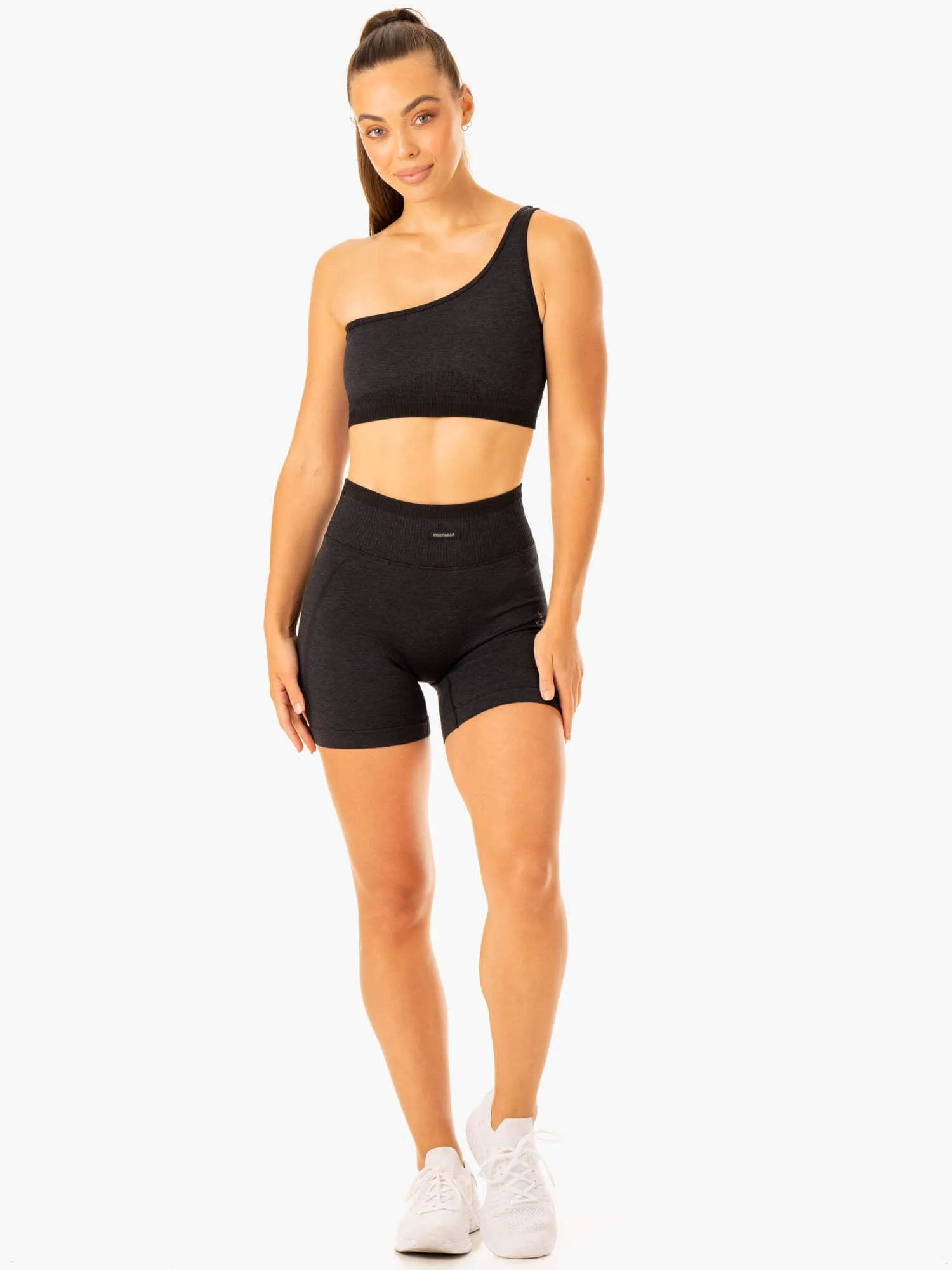 Wear alone seams Seamless Excel Seamless One Shoulder Sports Bra - Black Marl