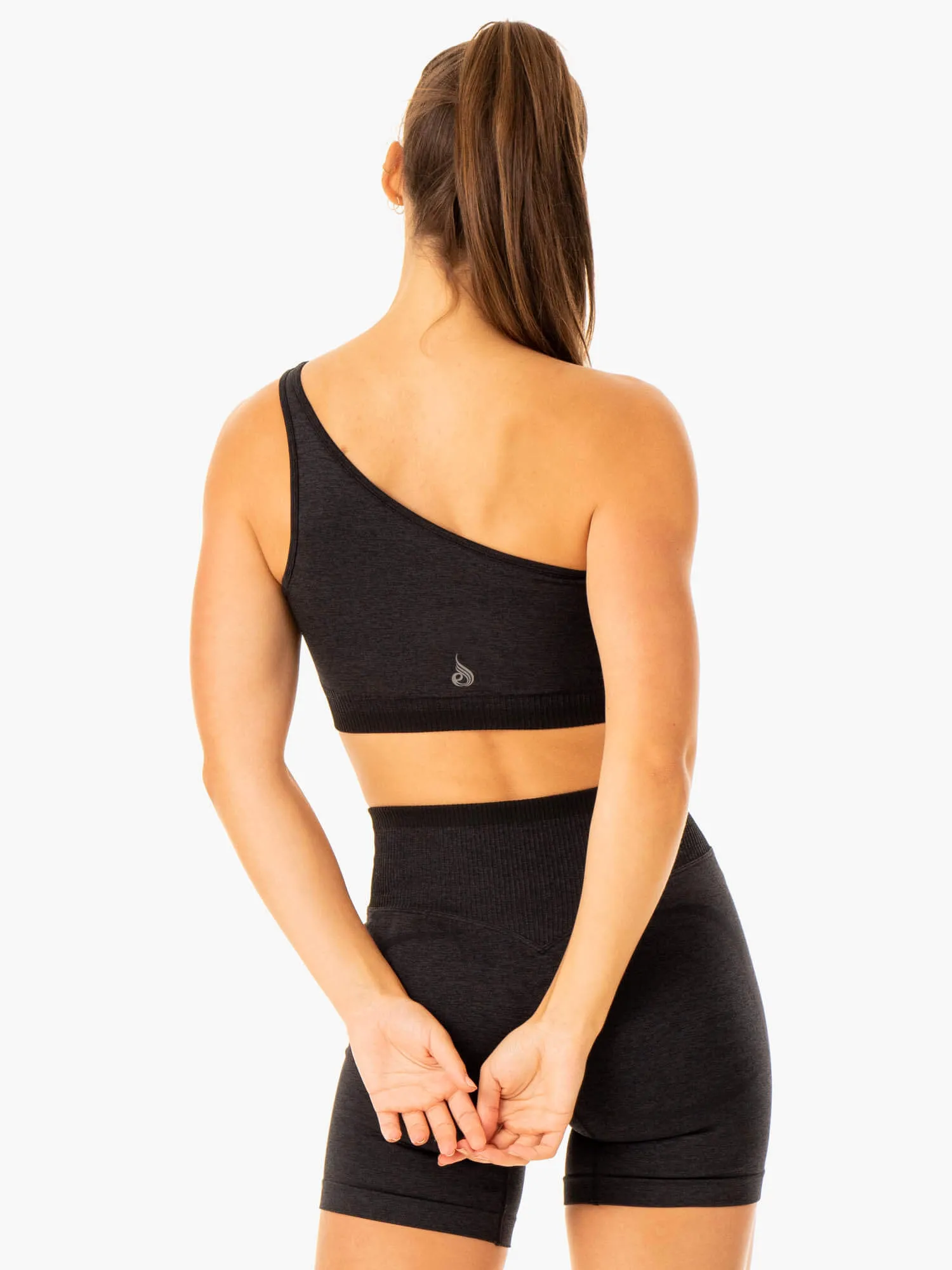 Small seams Excel Seamless One Shoulder Sports Bra - Black Marl